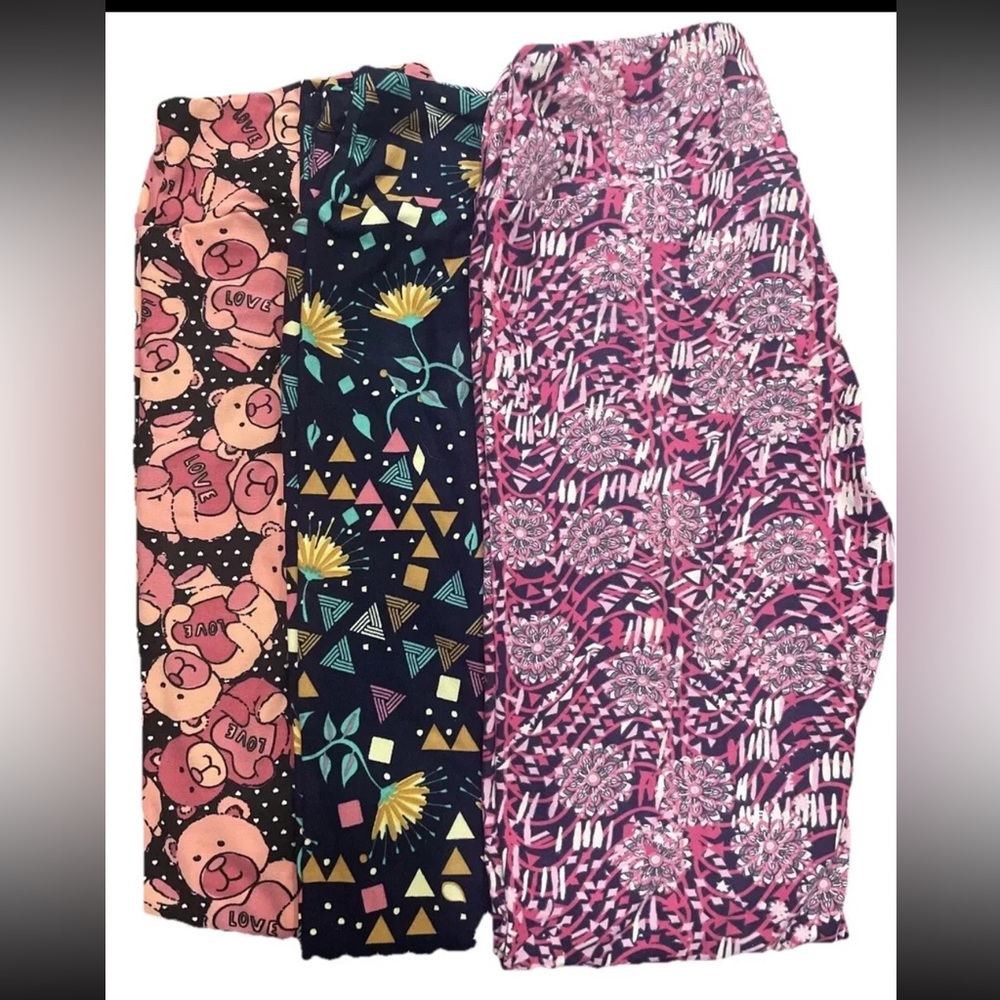Women’s One Size Lularoe Leggings Lot Of 3 Pink  OS